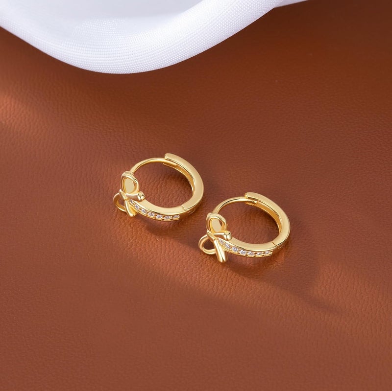 Reffeer Solid 925 Sterling Silver CZ Bow Hoop Earrings Ribbon for Women Teen Girls Bowknot Hoop Earrings Huggie - Image 5